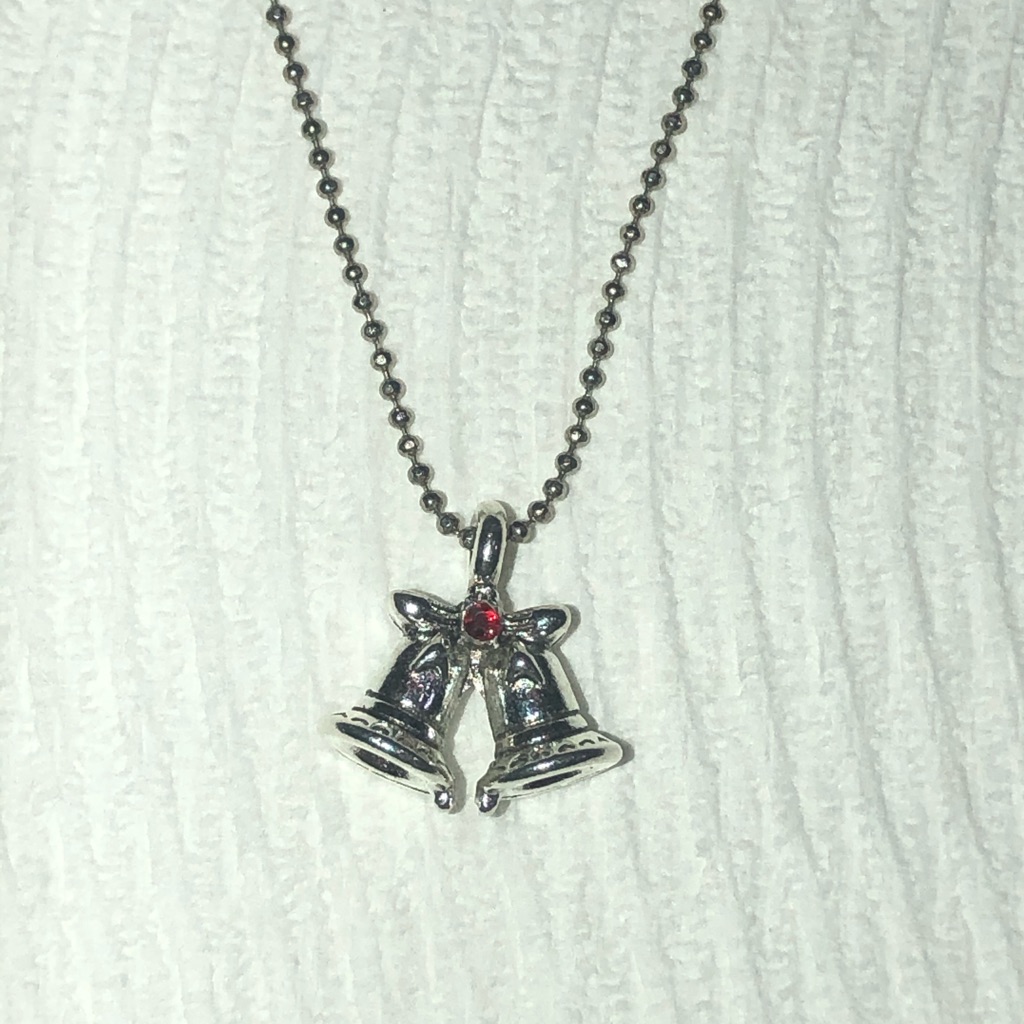 Silver Bells Red Crystal On Long Silver Chain